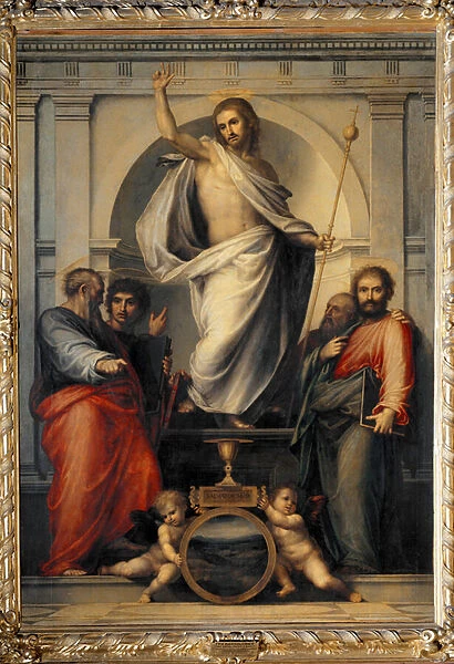 Christ rises among the evangelists (Wood painting, 1516)