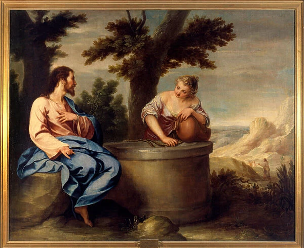 Christ and Samaritan. Painting by Cano Alonso (1601-1667), ec. esp. 17th century