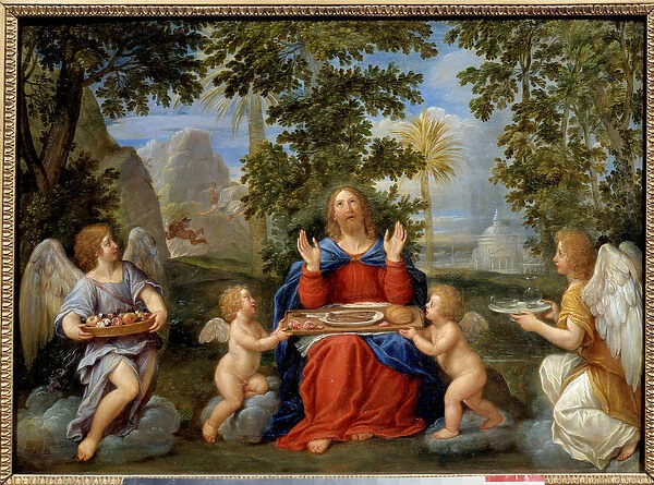 Christ served by angels - Painting by Francesco Albani dit l Albane (1578-1660)