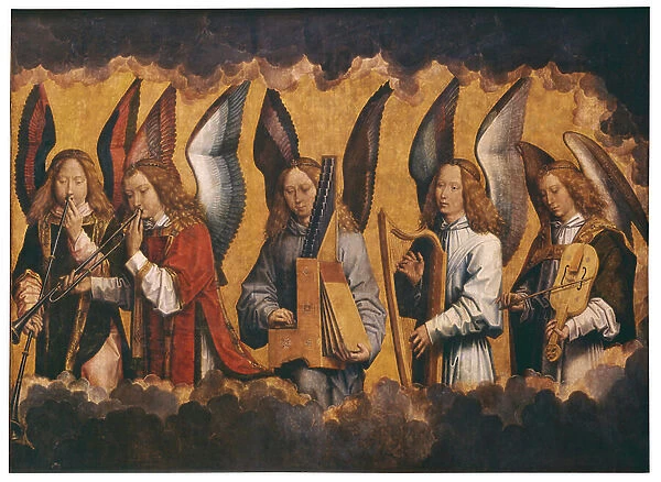 Christ with Singing and Music-Making Angels (oil on oak panel)