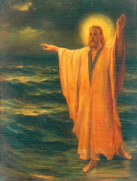 Christ Walking On The Water (oil on panel)