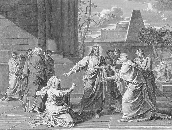Christ and the Woman of Canaan, St Mark, Chapter 7, Verses 24-30 (engraving)