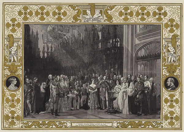 The Christening of the Prince of Wales in St Georges Chapel, Windsor Castle, 25 January 1842 (colour litho)