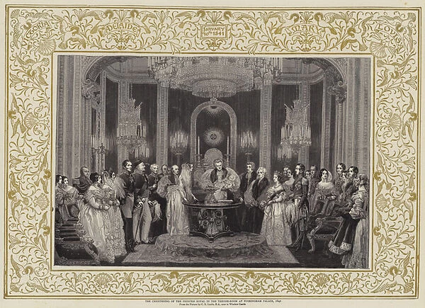 The Christening of the Princess Royal in the Throne-Room at Buckingham Palace, 1841 (colour litho)
