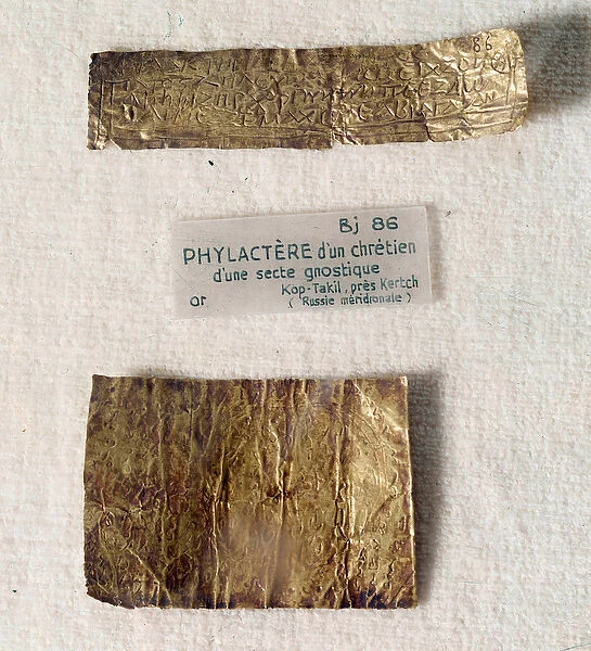 Christian Antiquities: gold phylactere (piece of parchment
