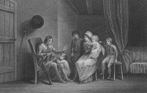 Christian expresses his fears to his family (engraving)