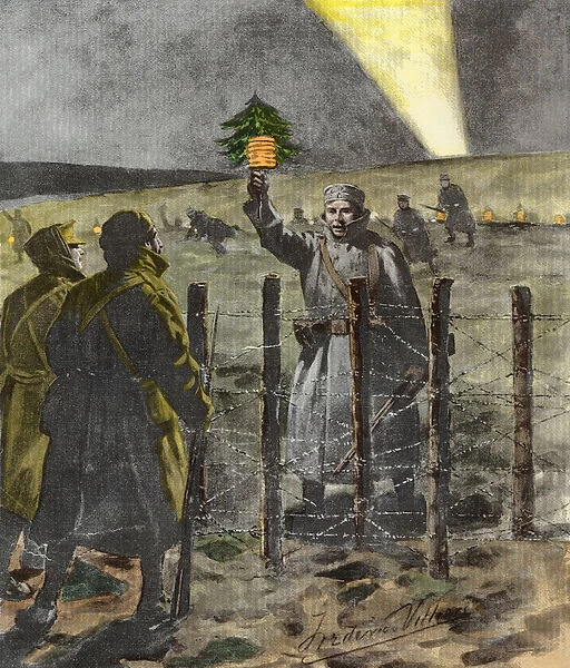 The Christmas Day Truce of 1914, published 1915 (litho) (later colouration)