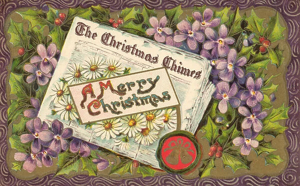 Christmas newspaper, Christmas greetings card, late 19th or early 20th Century (chromolitho)