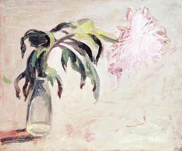 A Chrysanthemum in a Bottle (oil on canvas)