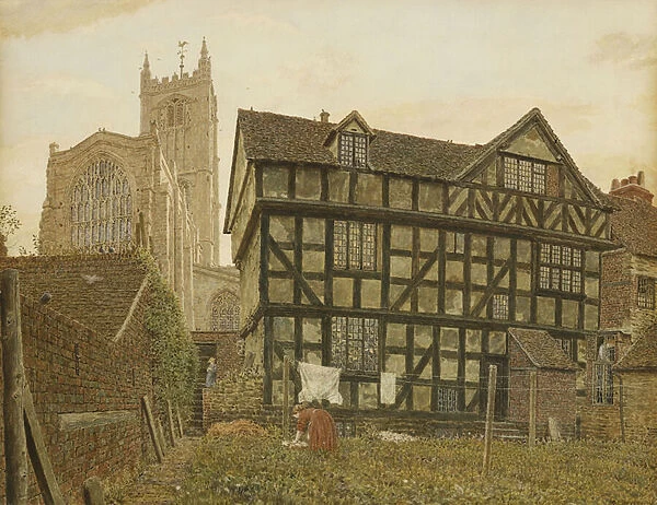 Church and Ancient Uninhabited House at Ludlow, 1871-72 (pencil and watercolour)