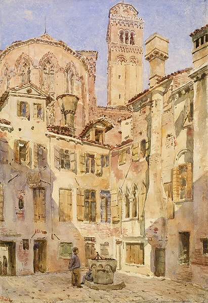 The Church of the Frari, Venice, from the Campiello San Rocco, 1854 (w  /  c on paper)