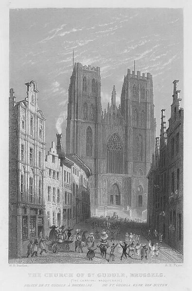 The Church of St Gudule, Brussels, The Carnival Masquerade (engraving)