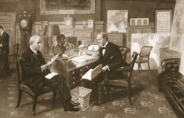 Churchill and Fisher at work: the First Lord in his room at the Admiralty with the First