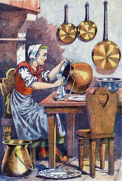 Cinderella in his kitchen, ', Illustration for 'Cinderella'