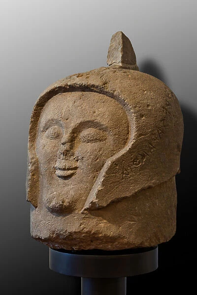Cippo in the shape of a warriors head found in the Orvieto necropolis of Crocifisso del Tufo, 520-30 BC