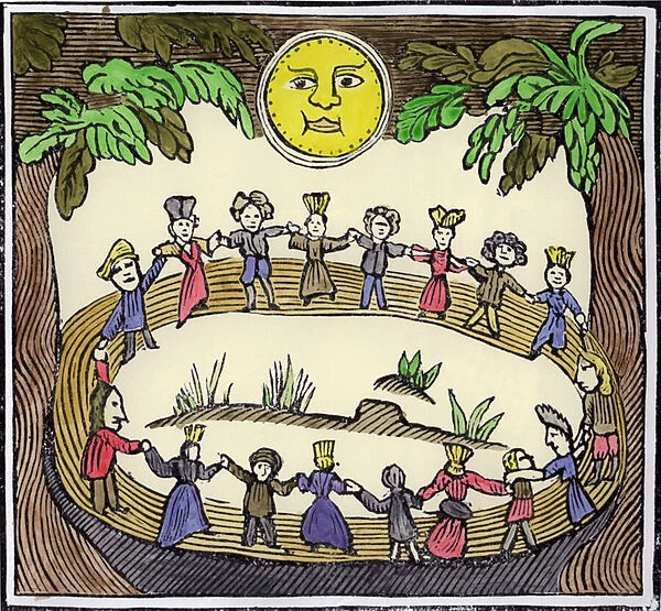 Circle of Witches dancing Beneath a Full Moon, illustration from a collection of