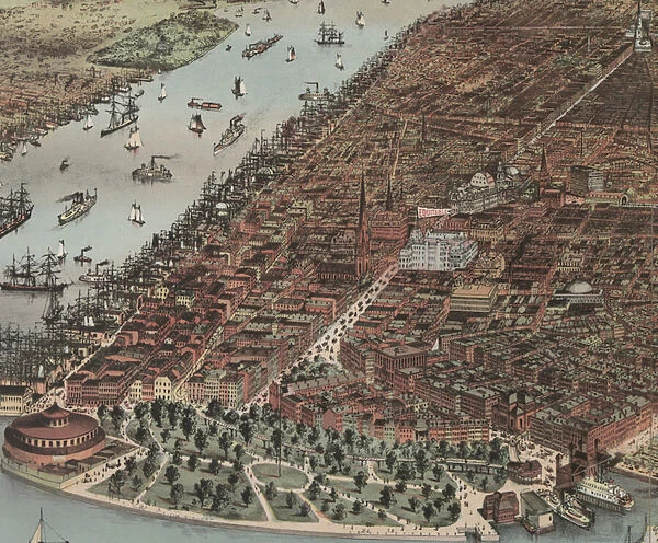 The City of New York (detail), 1883 (colour lithograph)