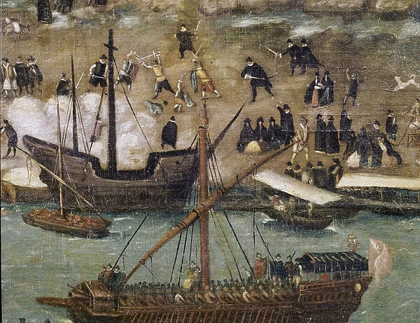The City of Seville, detail the harbour (Painting, end 16th century)