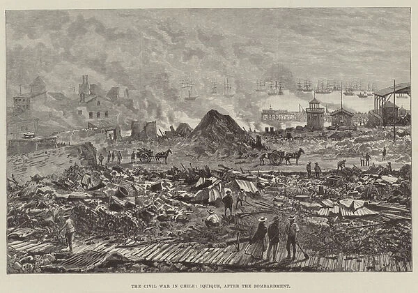 The Civil War in Chile, Iquique, after the Bombardment (engraving)