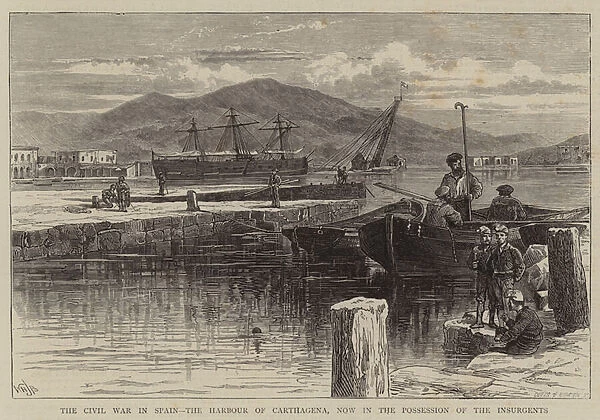 The Civil War in Spain, the Harbour of Carthagena, now in the Possession of the Insurgents (engraving)