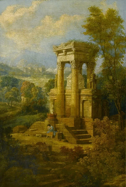 Classical Composition, a Tomb (oil on canvas)