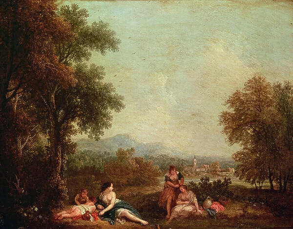 Classical figures in an Italian landscape
