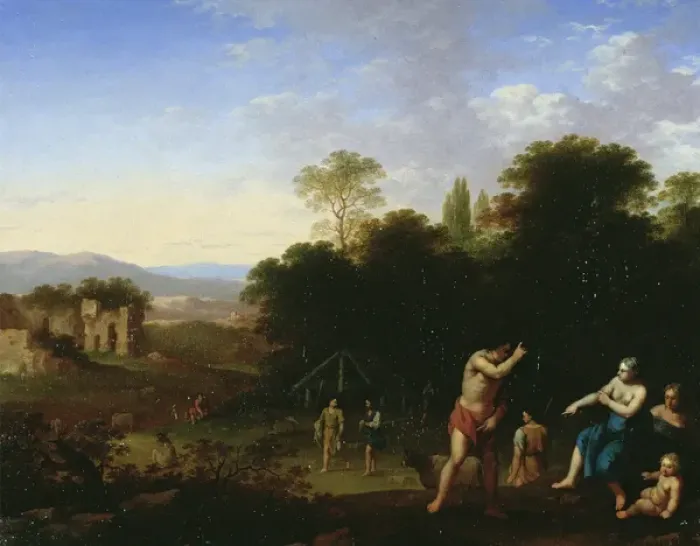 Framed Print : Classical figures in a Landscape, c. 1630-50 (oil on canvas)