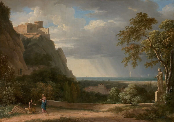 Classical Landscape with Figures and Sculpture, 1788 (oil on panel)