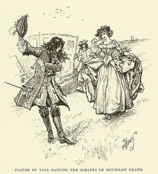 Claude du Vall Dancing the Coranto on Hounslow Heath (engraving)