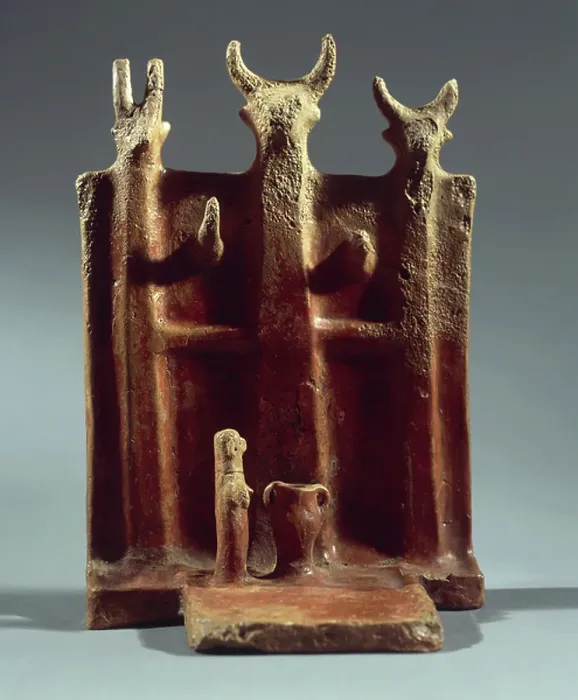 Framed Print : Clay model representing libation scene, from Kotchati necropolis