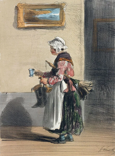 The Cleaning Lady, from Les Femmes de Paris, 1841-42 (colour litho)
