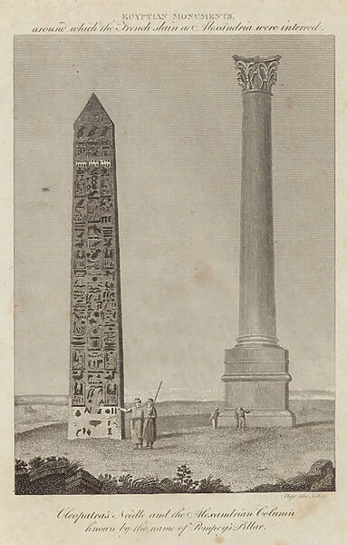 Cleopatras Needle and the Alexandrian Column known by the name of Pompeys Pillar (engraving)