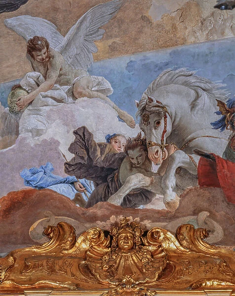 Clerici Palace, the Gallery of Tapestries or the Tiepolo Hall: 'The Quadriga of the Sun illuminates the world', detail of the fresco on the vault (c. 1740)