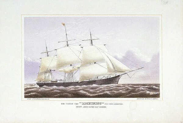 The clipper ship 'Lightning', 19th century (coloured lithograph)