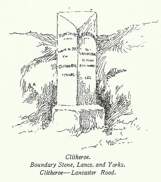 Clitheroe, Boundary Stone, Lancs and Yorks, Clitheroe, Lancaster Road (litho)