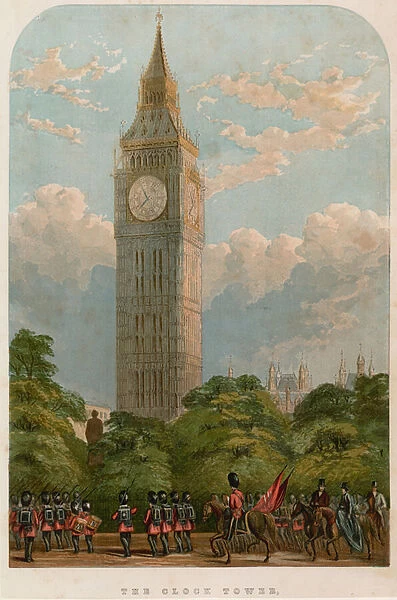The Clock Tower, Westminster, London (colour litho)