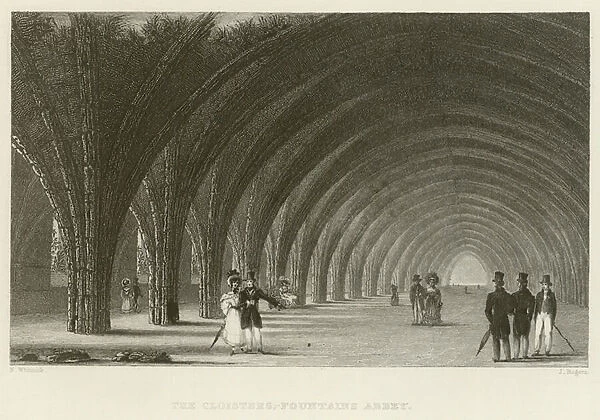 The cloisters at Fountains Abbey (engraving)