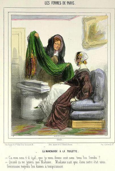The Cloth Seller, plate 5 from Les Femmes de Paris, 1841-42 (colour litho)