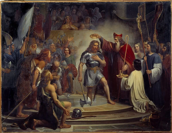 Cloviss baptism in Reims on 25 December 496. Painting by Francois Louis Dejuinne