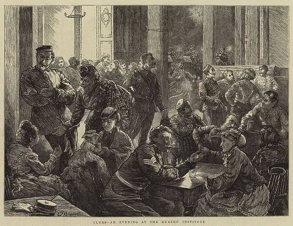 Clubs, an Evening at the Guards Institute (engraving)