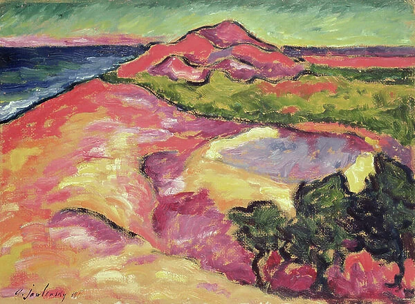 Coast Scene with Red Hill, 1911 (oil on board)