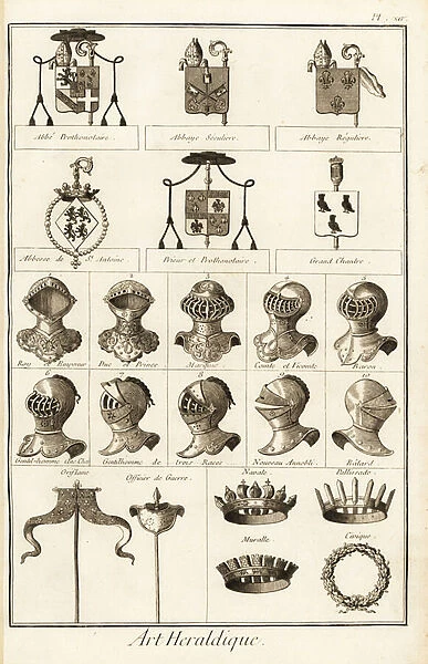 Coats of arms, helms, coronets of nobility. 1763 (engraving)