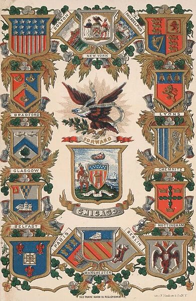 Coats of arms of various cities of the world (chromolitho)