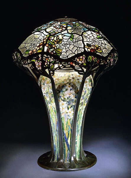 A Cobweb leaded glass table lamp by Tiffany Studios, c