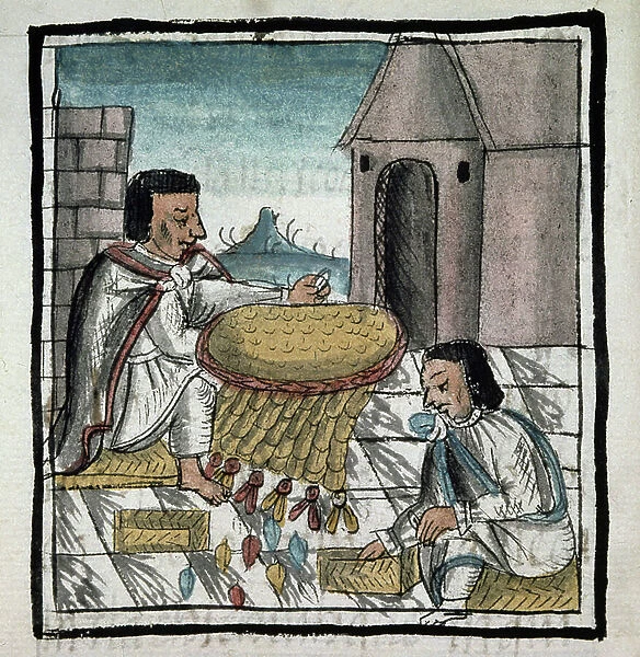 Codex of the conquest of Mexico: method of preserving food against hunger, 15th century (miniature)
