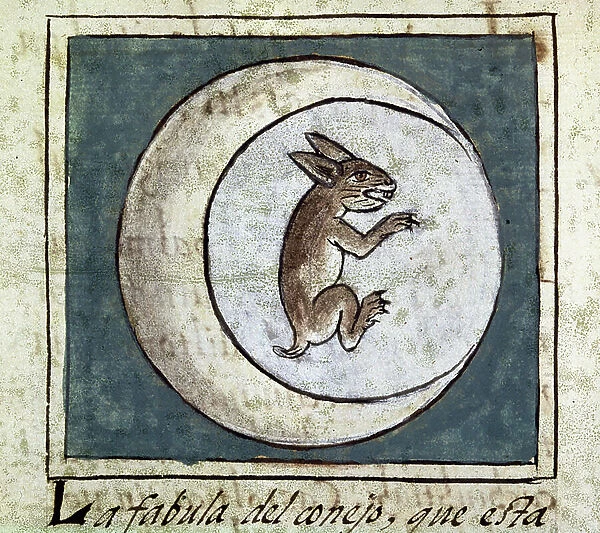 Codex of the conquest of Mexico: the rabbit in the moon, 16th century (miniature)