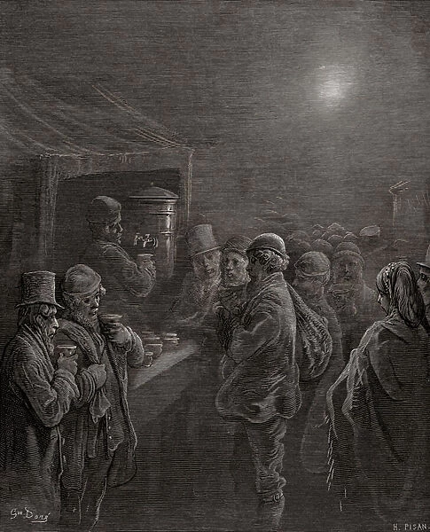 Coffee Stall - Early Morning, by Gustave Dore. London, 19th century