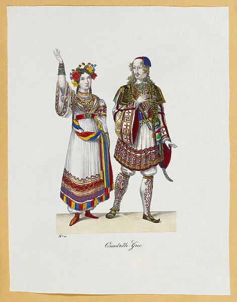 A collection of fancy dress costumes, 1827 (hand-coloured litho)