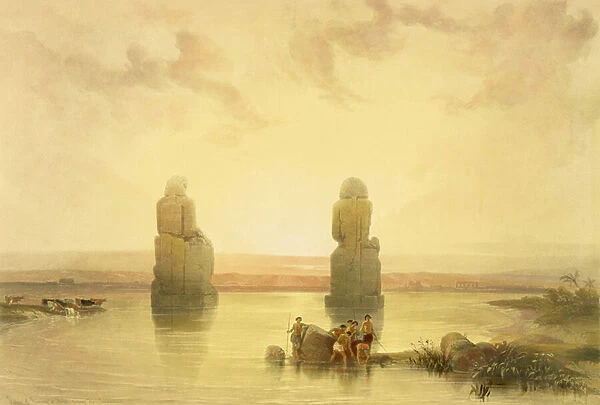 The Colossi of Memnon, at Thebes, during the Inundation, from 'Egypt and Nubia'