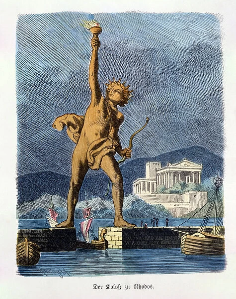 The Colossus of Rhodes, from a series of the Seven Wonders of the Ancient World